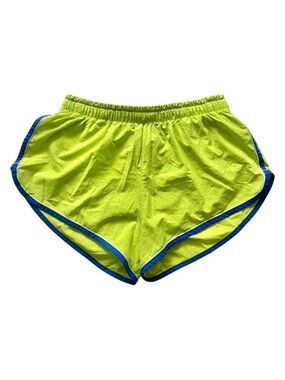 Rabbit Men’s Large Running Shorts Highlighter Yellow Blue Retro Lined 2”